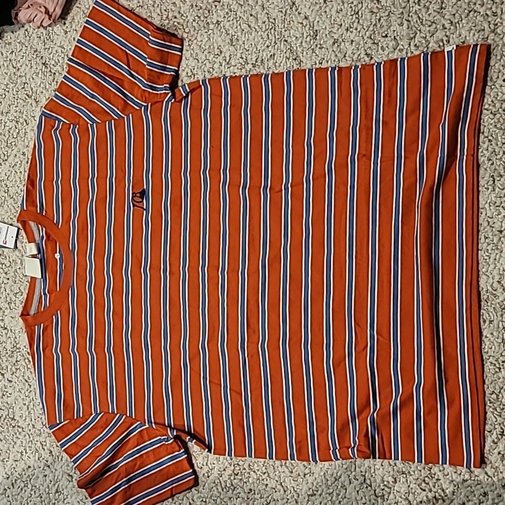 Quiksilver Orange Blue Striped Short Sleeve Tee
